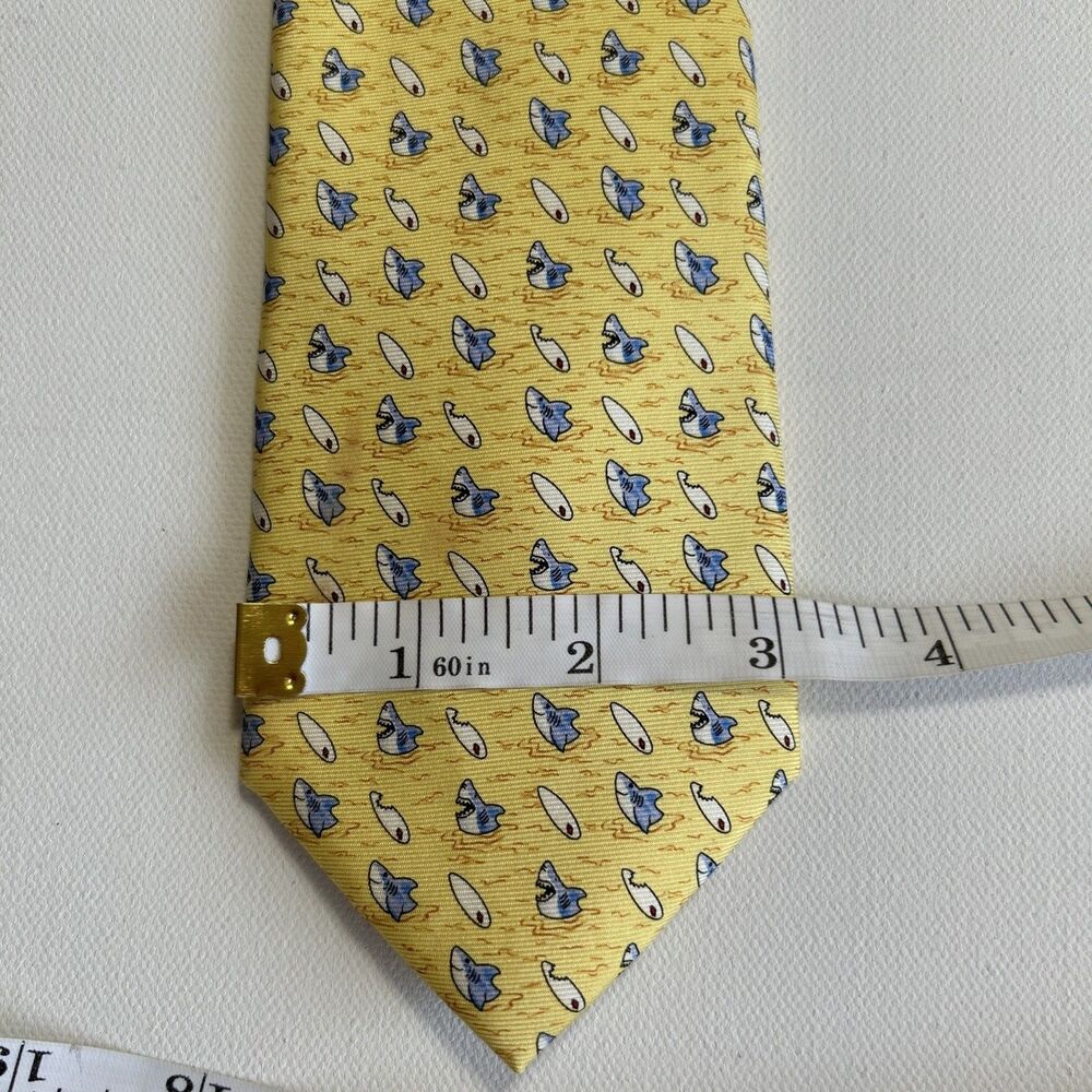 Sharks & Surfboards Silk Necktie Yellow Blue Tommy Hilfiger Funny Beach Coastal - Picture 6 of 9
